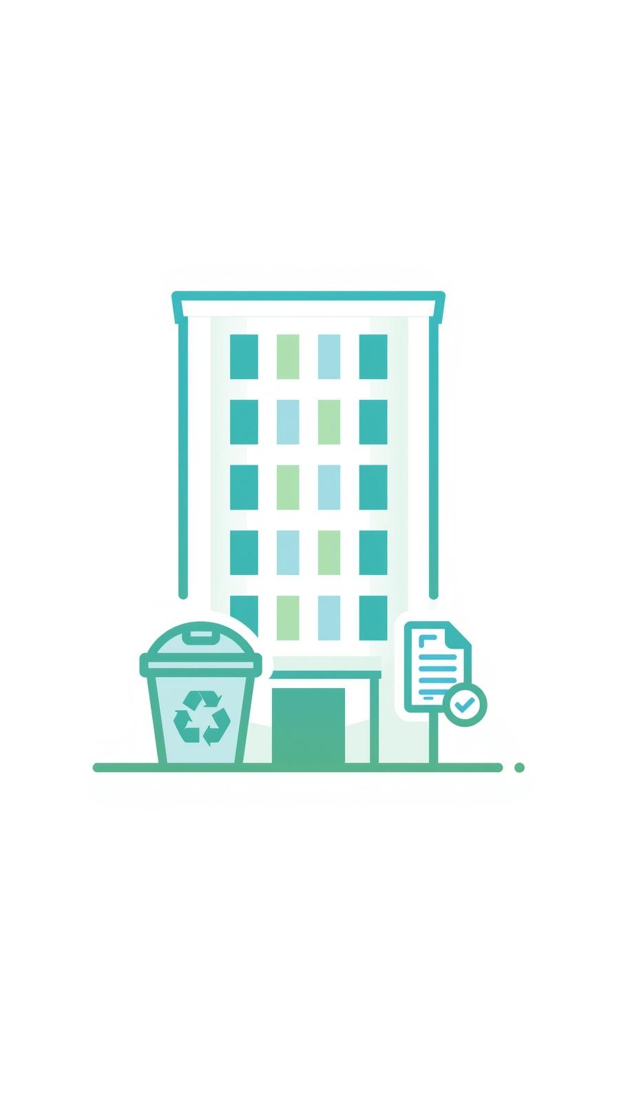 Icono de propiedad horizontal con cuarto de basura, PGIRS, tarifa multiusuario de aseo y cumplimiento normativo.